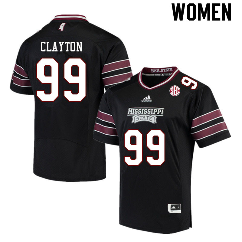 Women #99 Jacarius Clayton Mississippi State Bulldogs College Football Jerseys Sale-Black - Click Image to Close